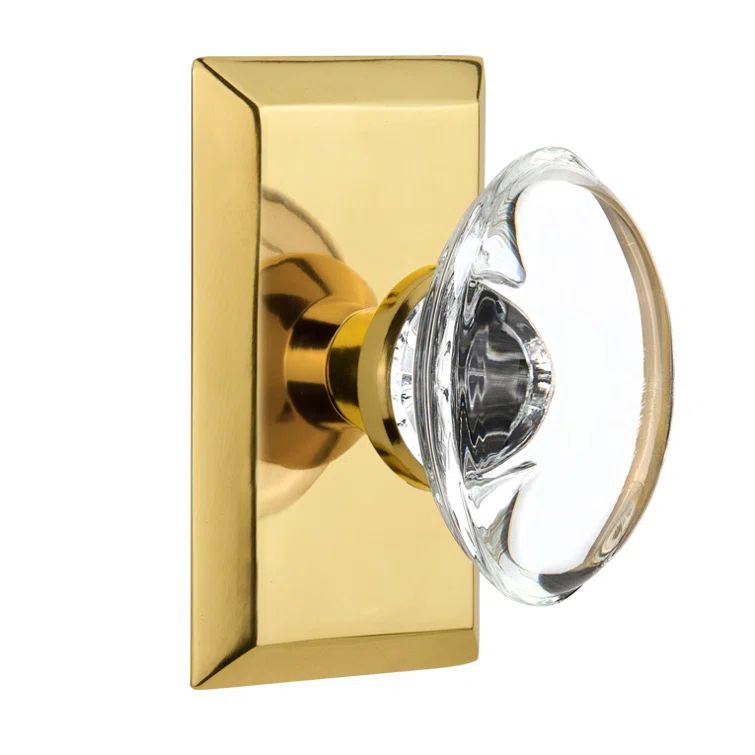 Polished Brass Studio Plate with Oval Clear Crystal Door Knob