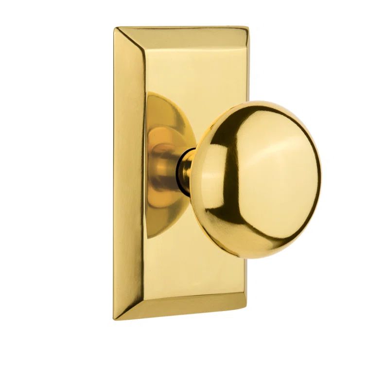 Polished Brass Studio Plate with Round Door Knob