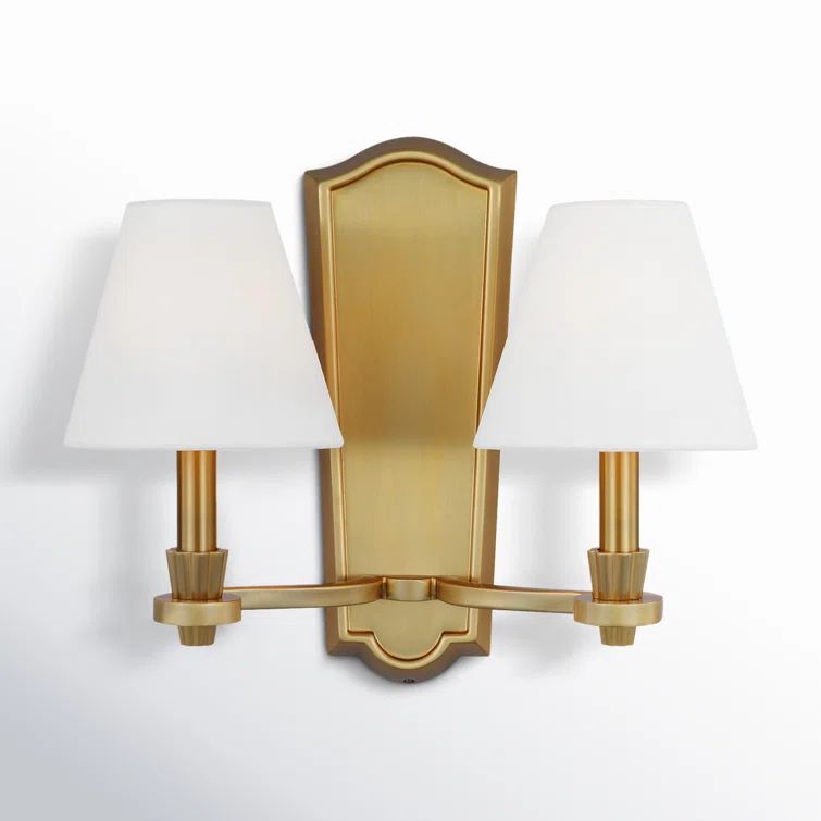 Elegant Burnished Brass Vanity Wall Sconce with Linen Shades