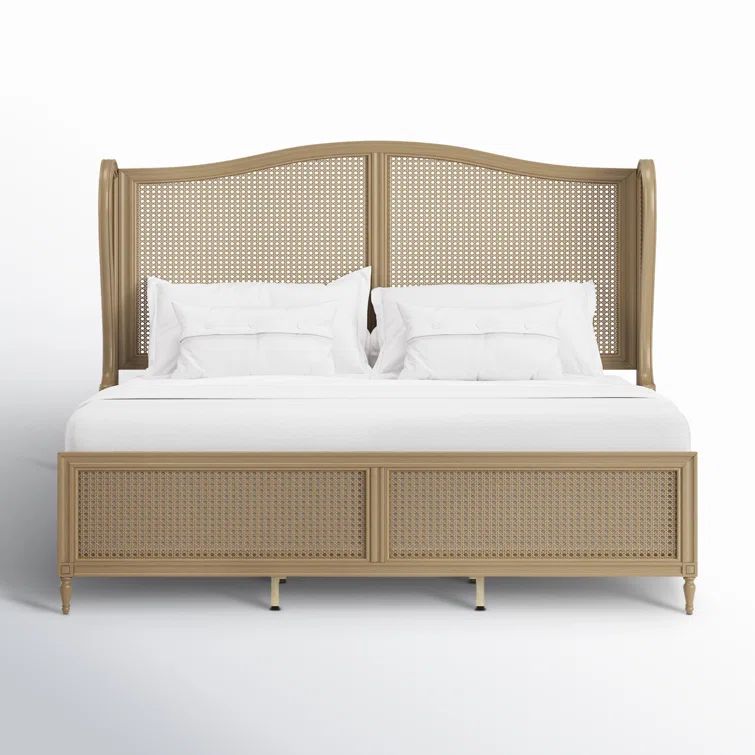 Antique White King Sausalito Bed with Cane Wingback Design