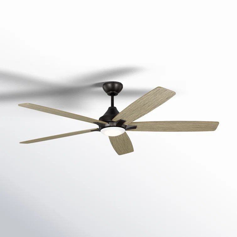 Aged Gray 60'' Solid Wood Ceiling Fan with LED Light and Remote