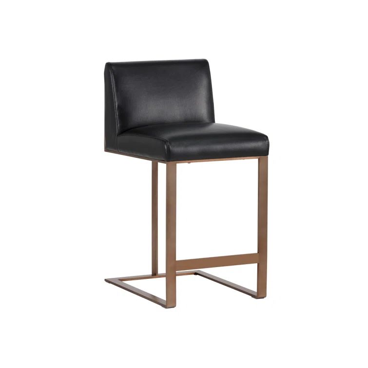 Antique Brass and Black Leather Bar Stool