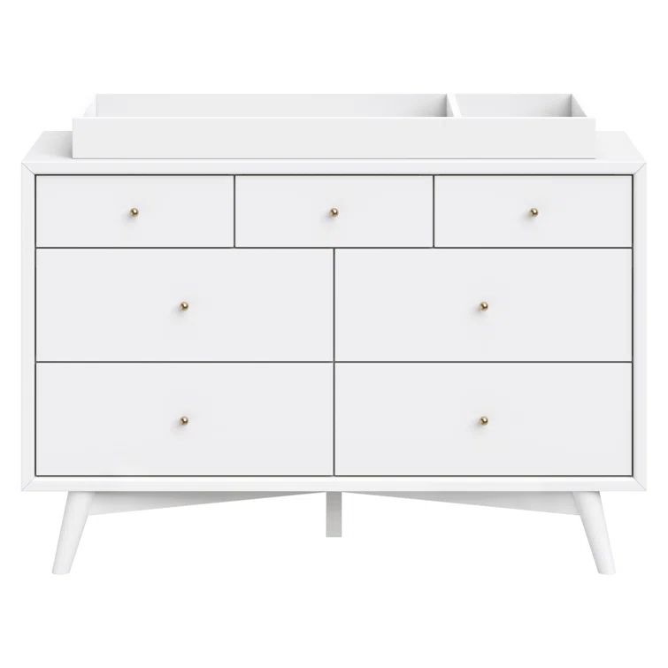 White Mid-century Modern Double Dresser with Ball Bearing Drawer Glides