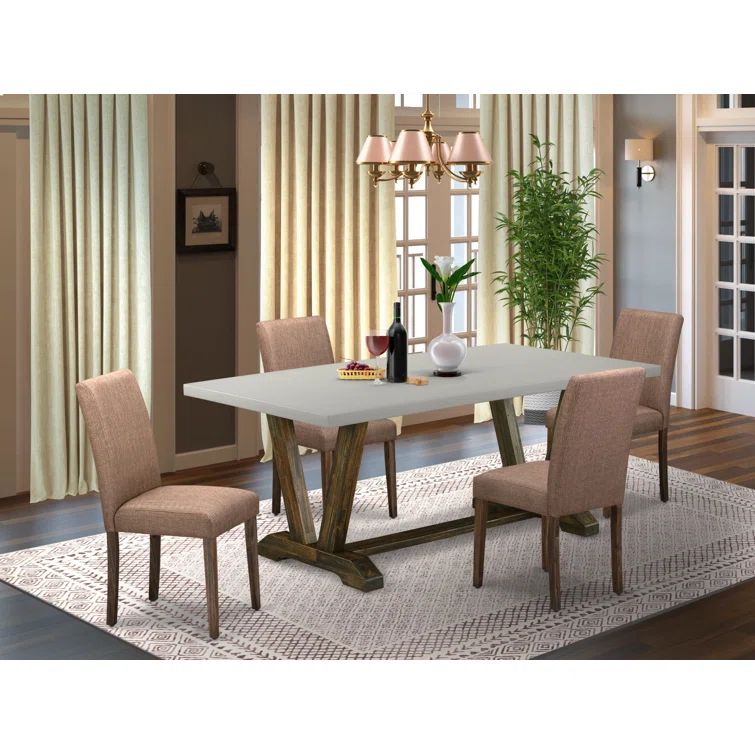 Cement Finish & Distressed Jacobean 5-Piece Dining Set