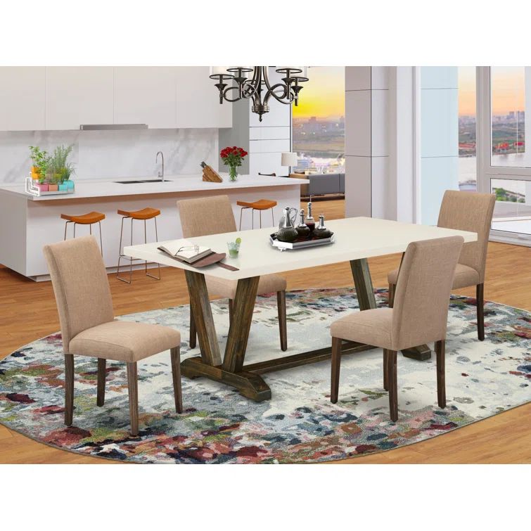 Linen White Modern Dining Set with Light Sable Chairs - 72x30