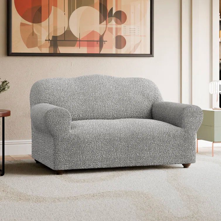 Platinum Gray Stretch Loveseat Sofa Slipcover with Tuck Strips