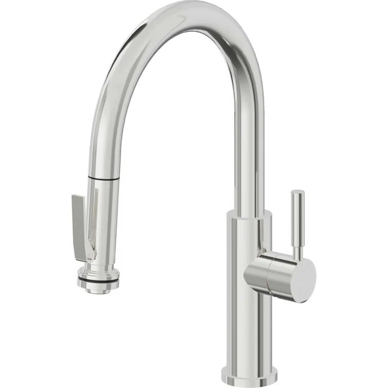 Polished Chrome Modern Pull-Down Kitchen Faucet with Brass Handle