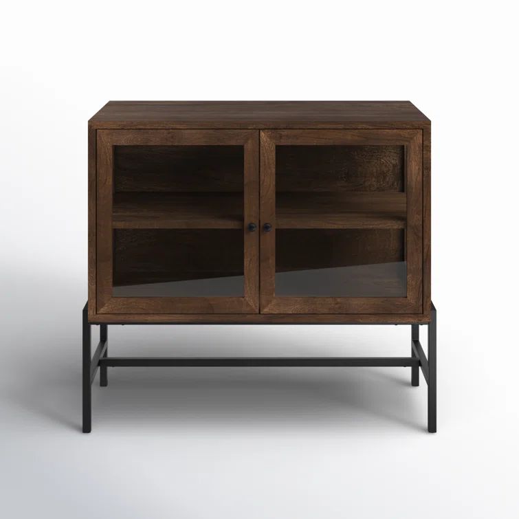 Arelius Medium Brown Wood with Black Metal Base Storage Cabinet