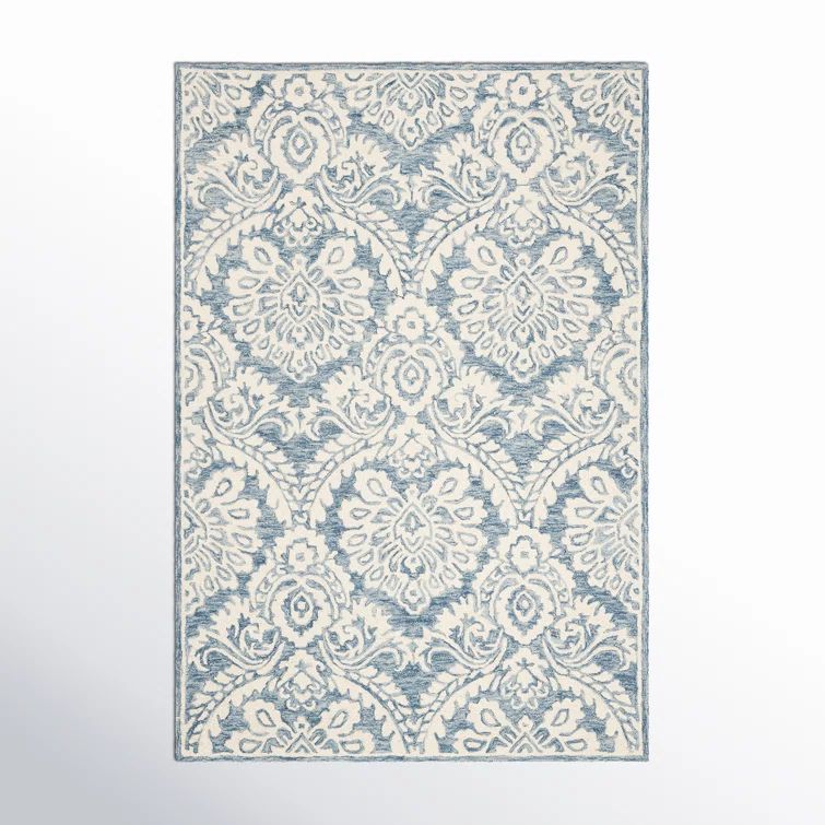 Ivory and Green Hand-Tufted Wool Runner Rug