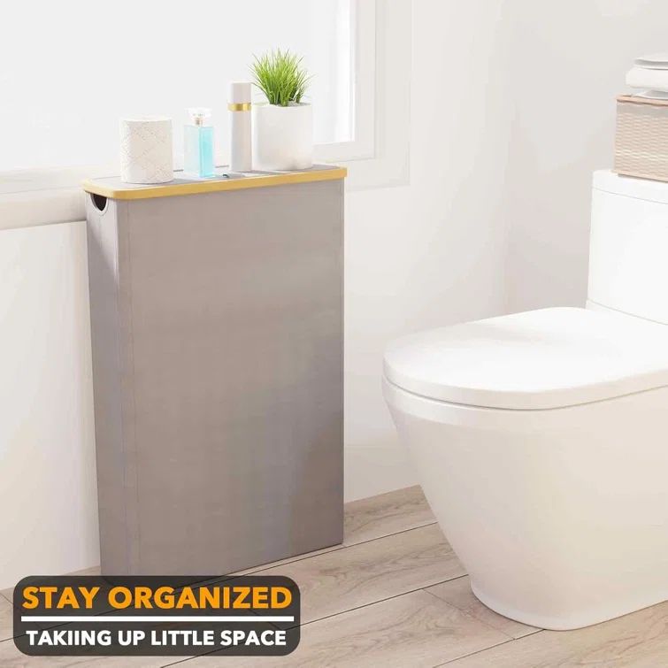 Extra Large Gray Bamboo Toilet Paper Storage Bin with Lid