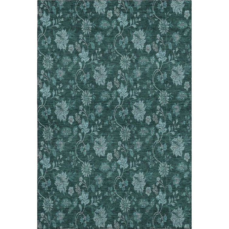 Premium Blue Floral Rectangular Synthetic Washable Rug