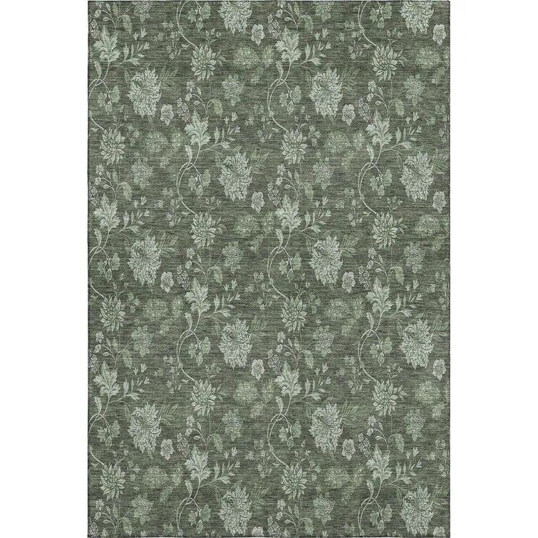Premium Olive Rectangular Machine Washable Synthetic Rug