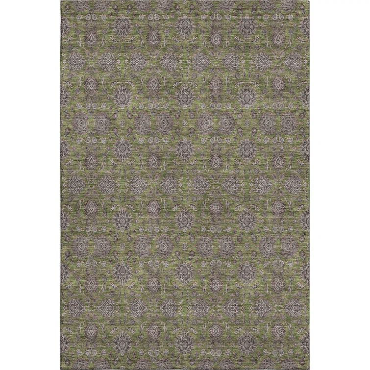 Premium Machine Washable Olive Synthetic Rectangular Rug