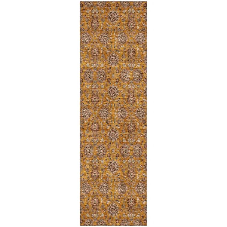 Premium Copper Floral Machine Washable Runner Rug