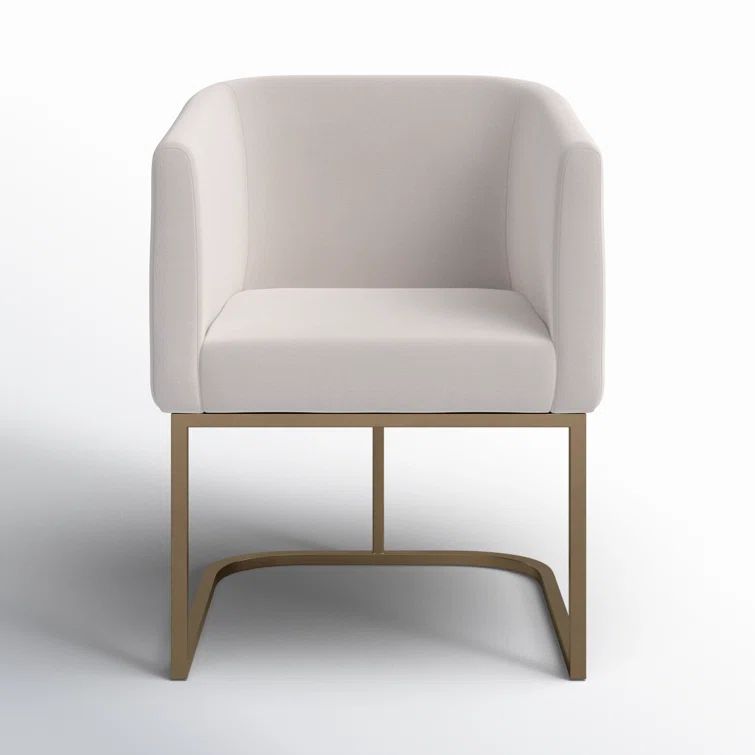 Off-White Linen Upholstered Arm Chair with Metal Frame