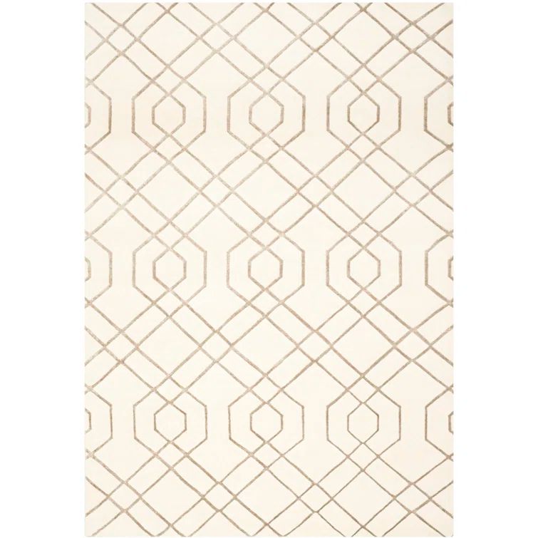 Ivory Geometric Hand-Knotted Wool 9' x 12' Rug