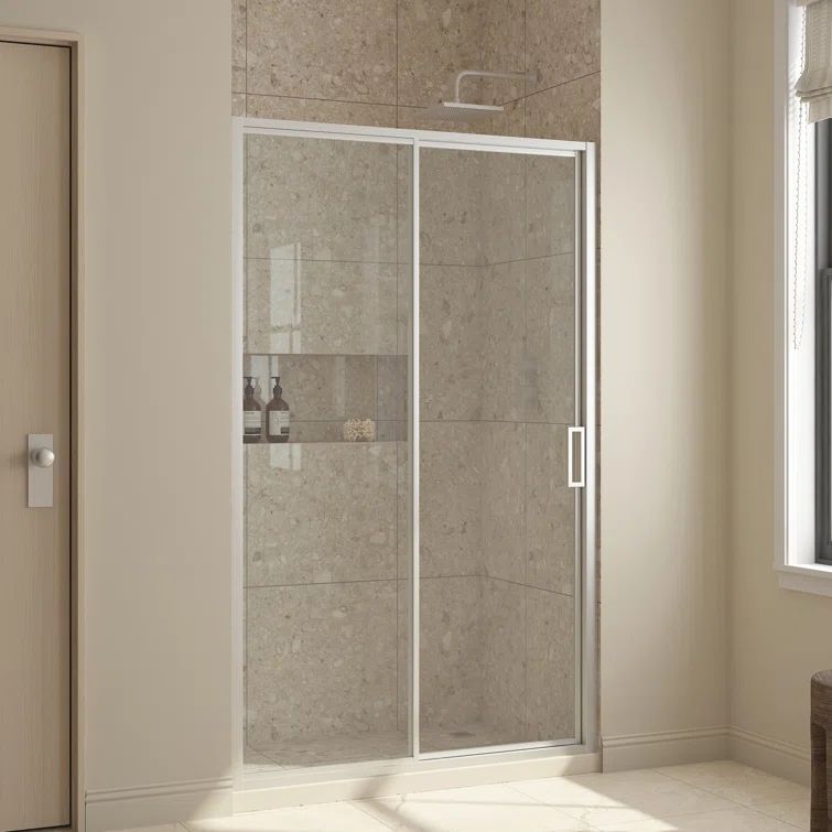 Stanford Satin Nickel 48" Frameless Sliding Shower Door with Clear Glass