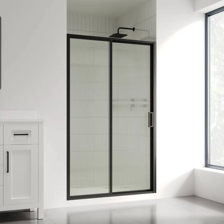 Stanford Black Framed Sliding Shower Door with Fluted Glass