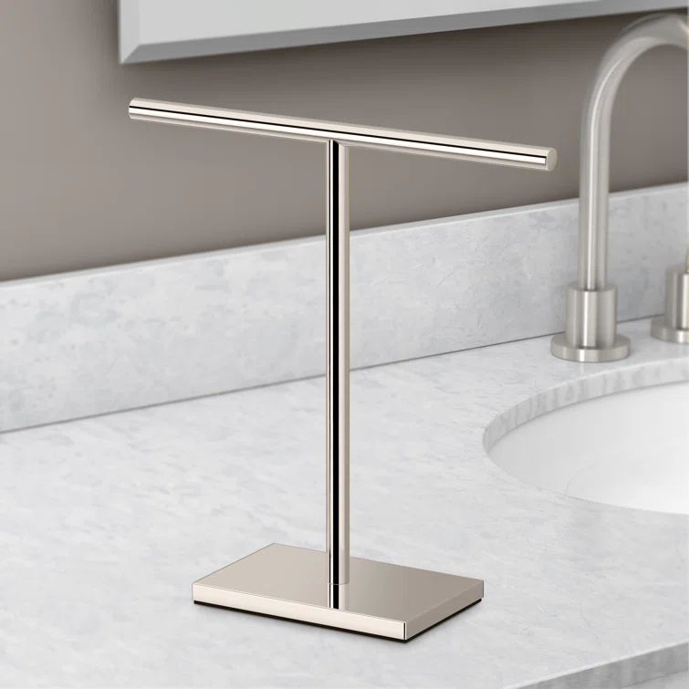 Polished Nickel Dual-Arm Freestanding Countertop Towel Holder