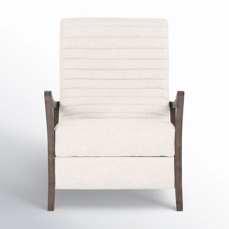 Handcrafted Cream Leather & Wood Contemporary Recliner
