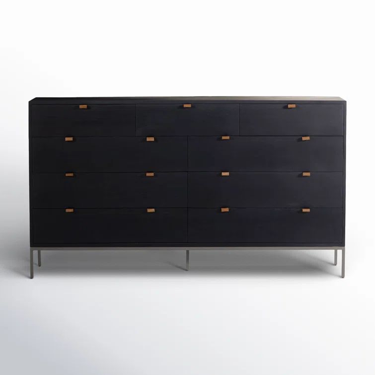 Mid-Century Modern Black Wash Poplar Double Dresser with Dovetail Drawers