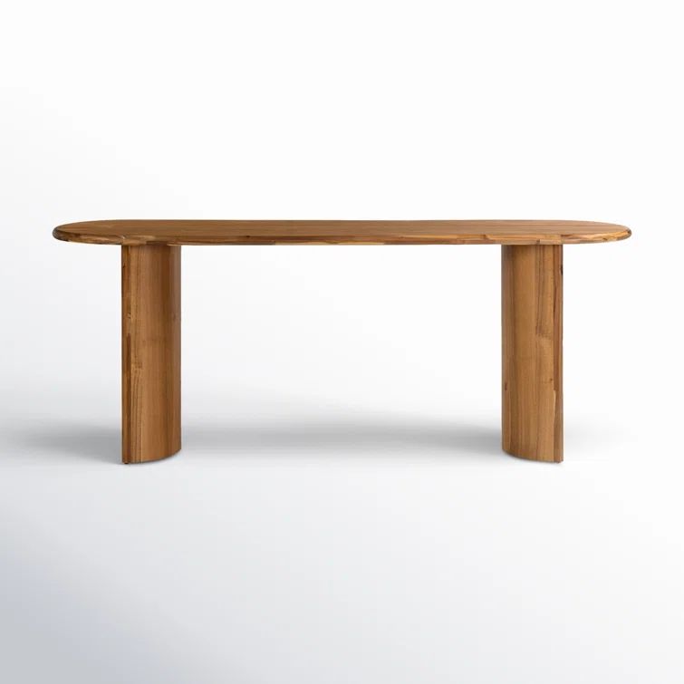 Sandy Acacia Wood Demilune Console Table with Storage