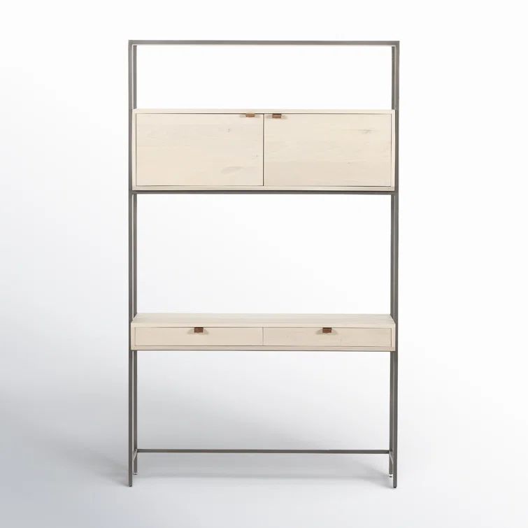 Dove Poplar Contemporary Modular Wall Desk with Leather Pulls