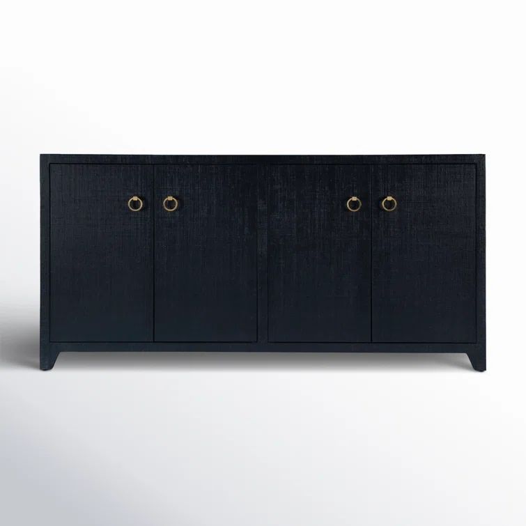 Navy Blue Raffia 70" Sideboard with Brass Ring Pulls