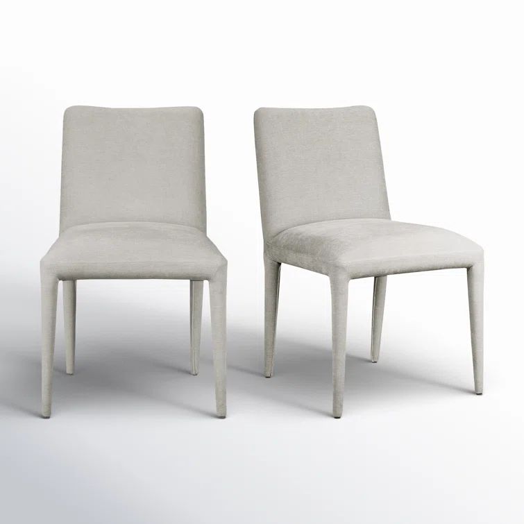 Light Gray Upholstered Dining Chairs with Solid Wood Legs, Set of 2