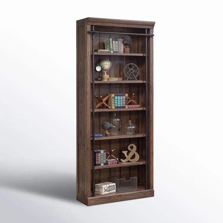 Avondale Traditional Adjustable 5-Shelf Oak Bookcase in Brown