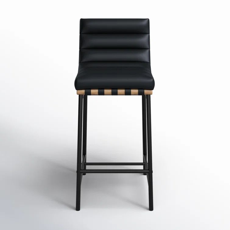 Black Vegan Leather Counter Stool with Iron Frame