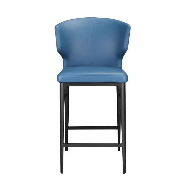 Delaney 39'' Contemporary Steel Blue Faux Leather Counter Stool