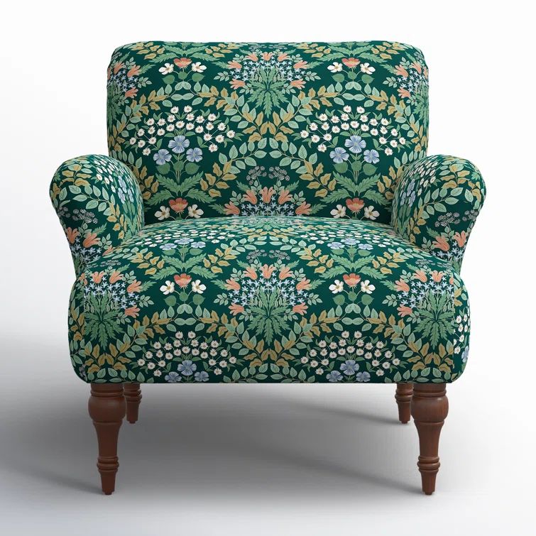 Emerald Bramble Linen Blend Accent Armchair with Espresso Legs