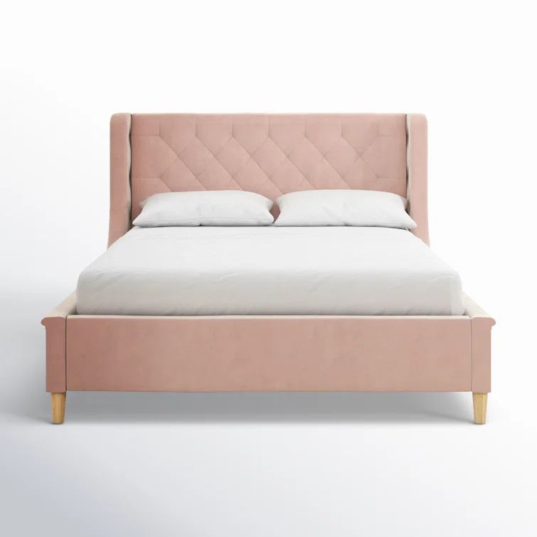 Ambrosia Pink Velvet Full Platform Bed with Tufted Headboard