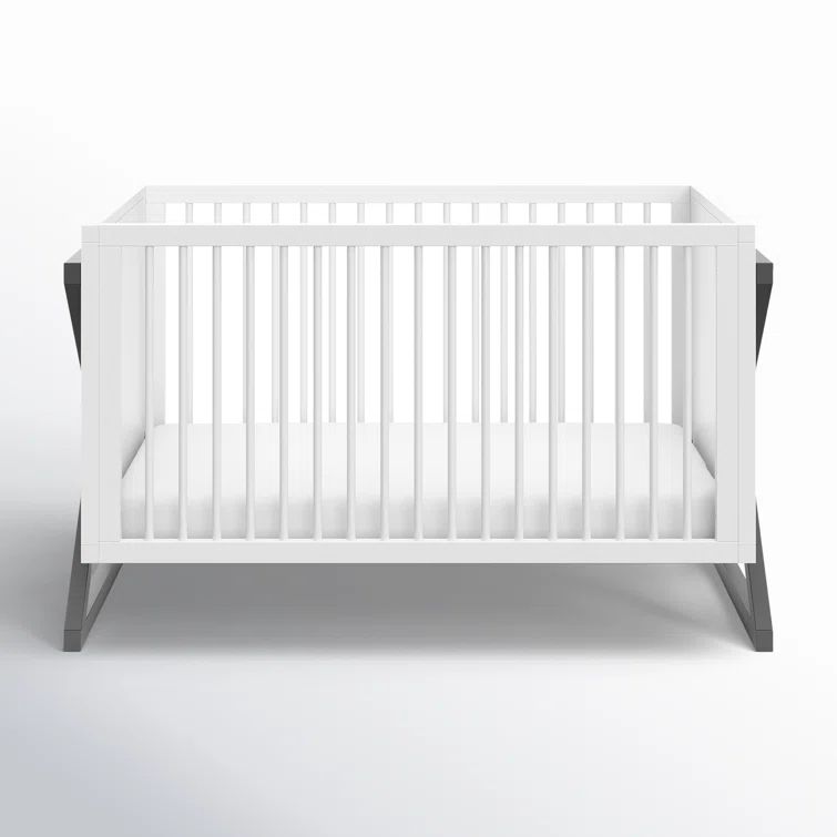 Equinox White and Gray Pine Wood 3-in-1 Convertible Crib