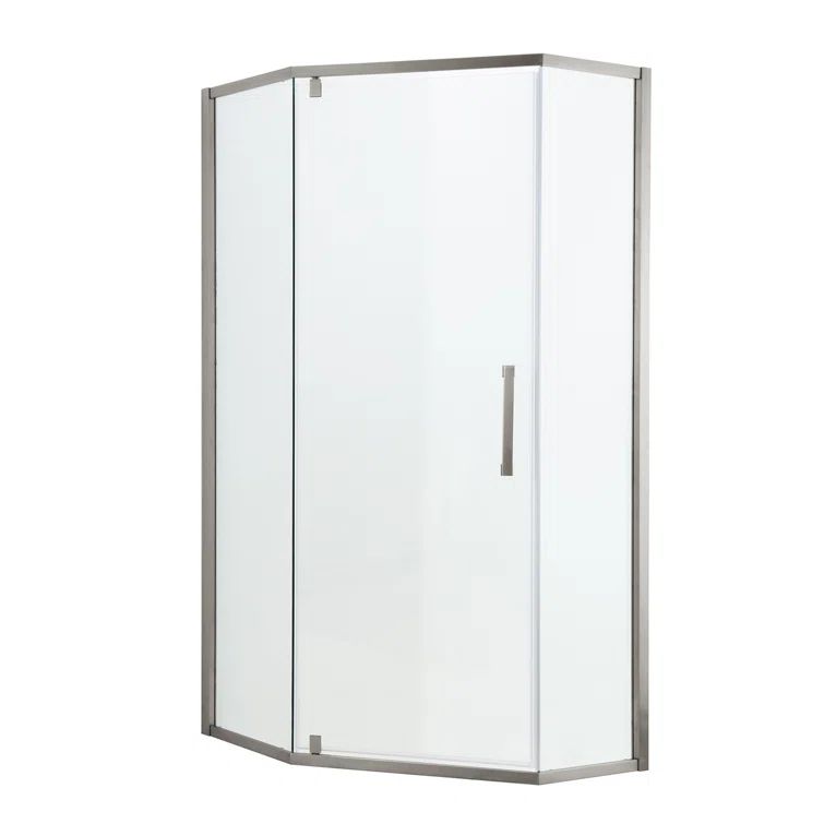 Clear Glass Brushed Nickel Semi Frameless Corner Shower Enclosure 34 in. W x 72 in. H