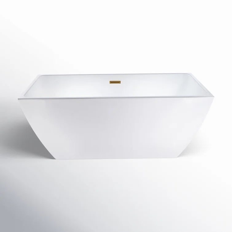 White Acrylic Freestanding Soaking Bathtub with Gold Drain
