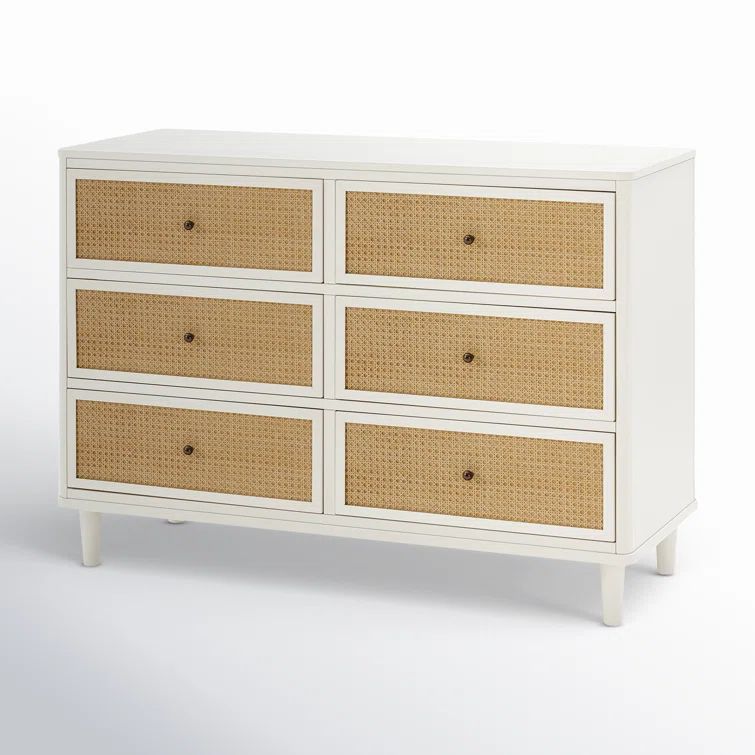 Warm White and Honey Cane 6-Drawer Dresser with Soft Close