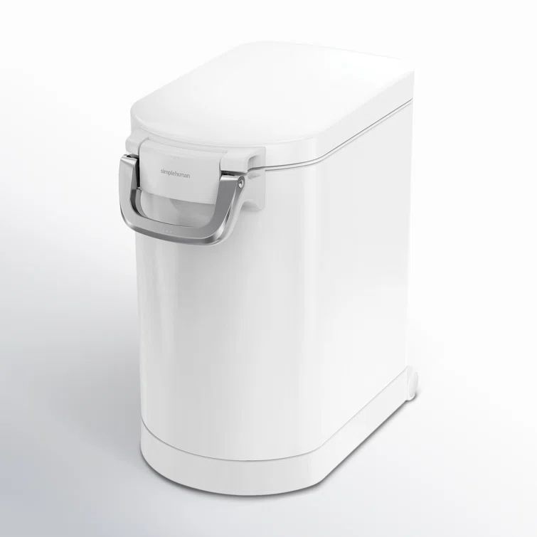 Medium White Steel Airtight Pet Food Storage Container with Scoop