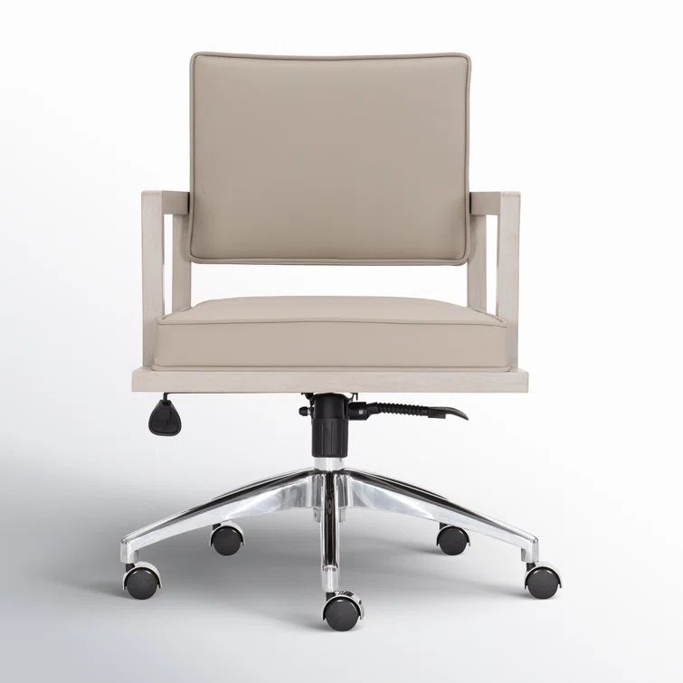 Davenport Linear Gray Leather Task Chair with Wood Accents