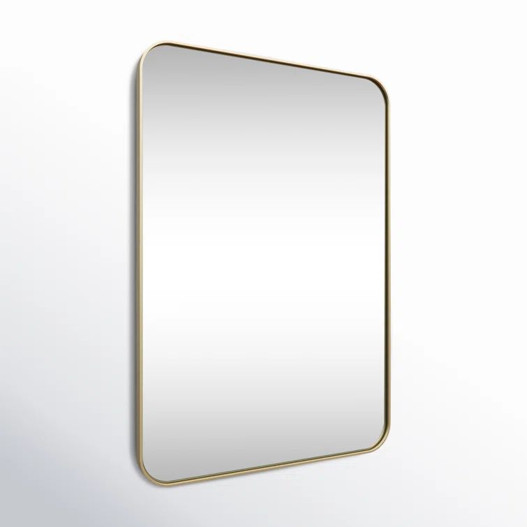 Satin Brass Framed Single Door Medicine Cabinet with Mirror