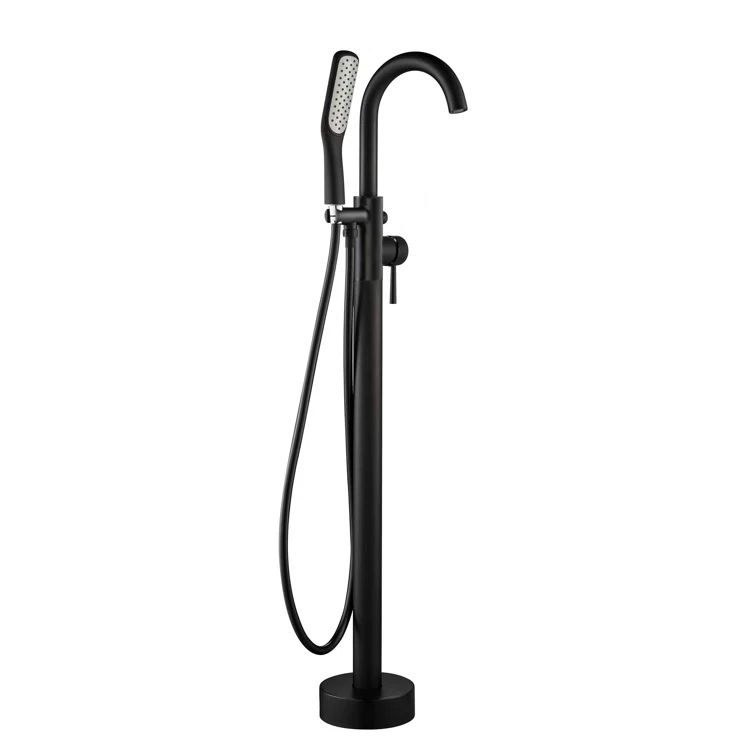 Matte Black Single Handle Floor Mounted Tub Faucet with Hand Shower