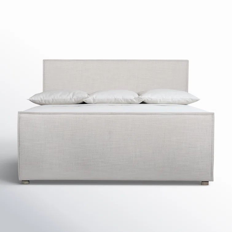 Transitional Greige King Upholstered Bed with Wood Frame