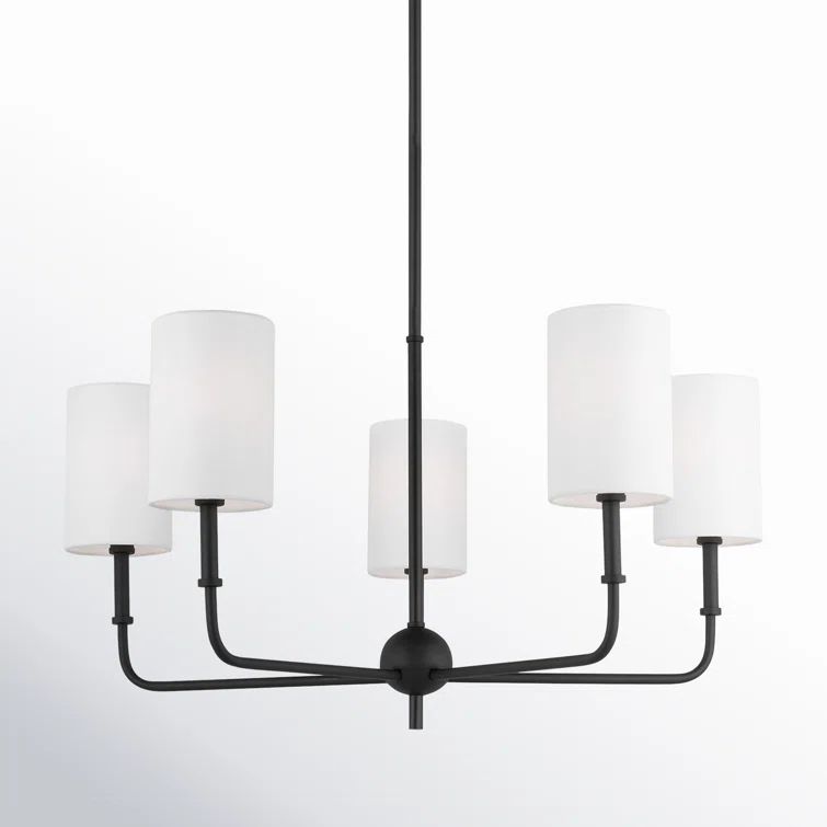 Midnight Black 5-Light Metal Chandelier with White Drum Shades