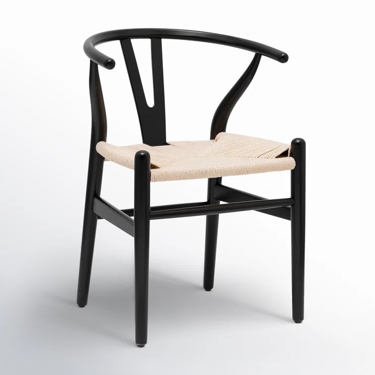 Mid-Century Modern Black Solid Wood Weave Dining Chair