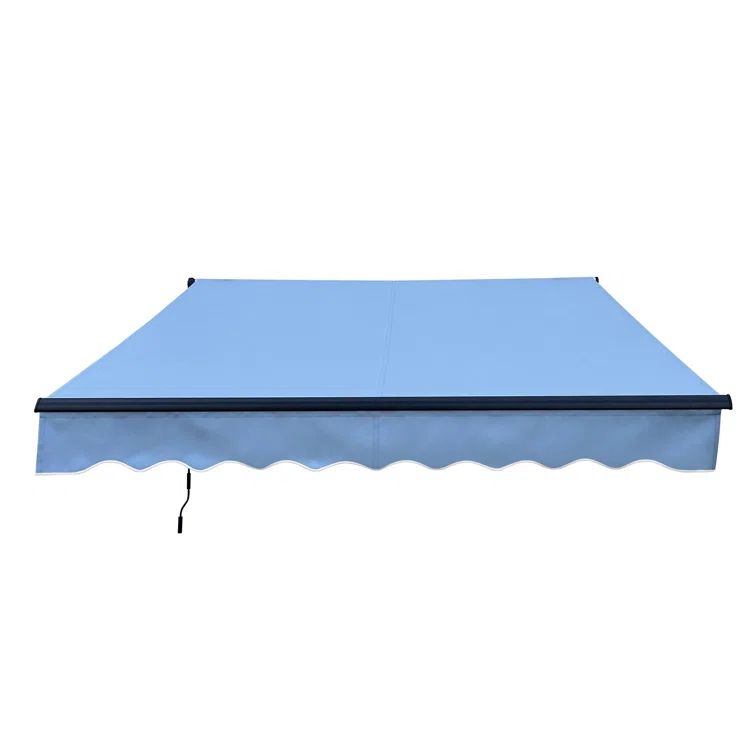 Sky Blue Manual Retractable Patio Awning with Black Frame