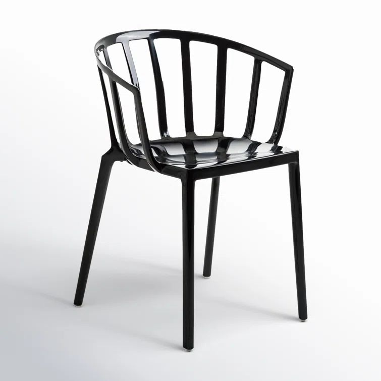 Venice Inspired Black Plastic Stackable Patio Dining Chair