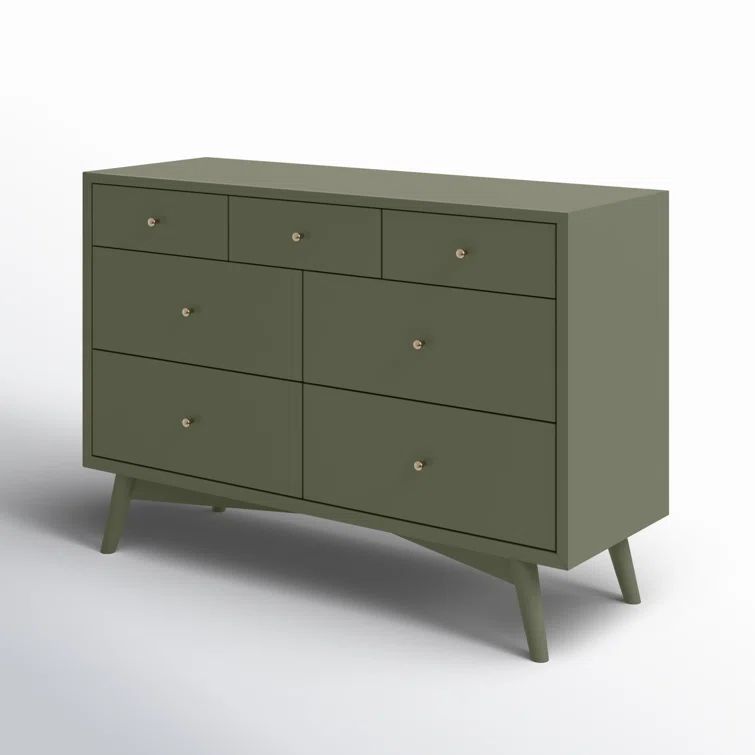Olive Mid-century Modern Double Dresser with 7 Drawers