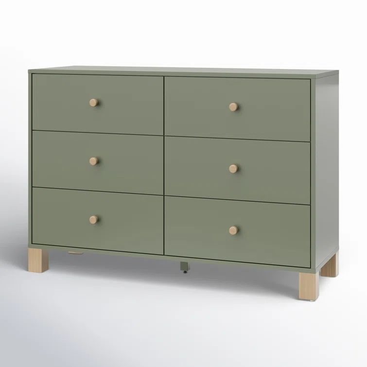 Olive and Driftwood Pine Double Dresser with 6 Drawers