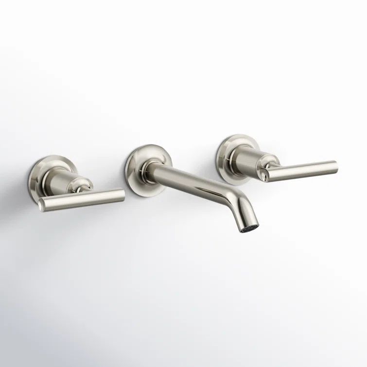 Purist Vibrant Polished Nickel Double Handle Wall-Mount Bathroom Faucet